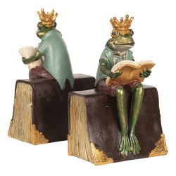 Clayre & Eef Buchstützen 2er-Set 14x10x23 cm Grün Braun Polyresin Frosch