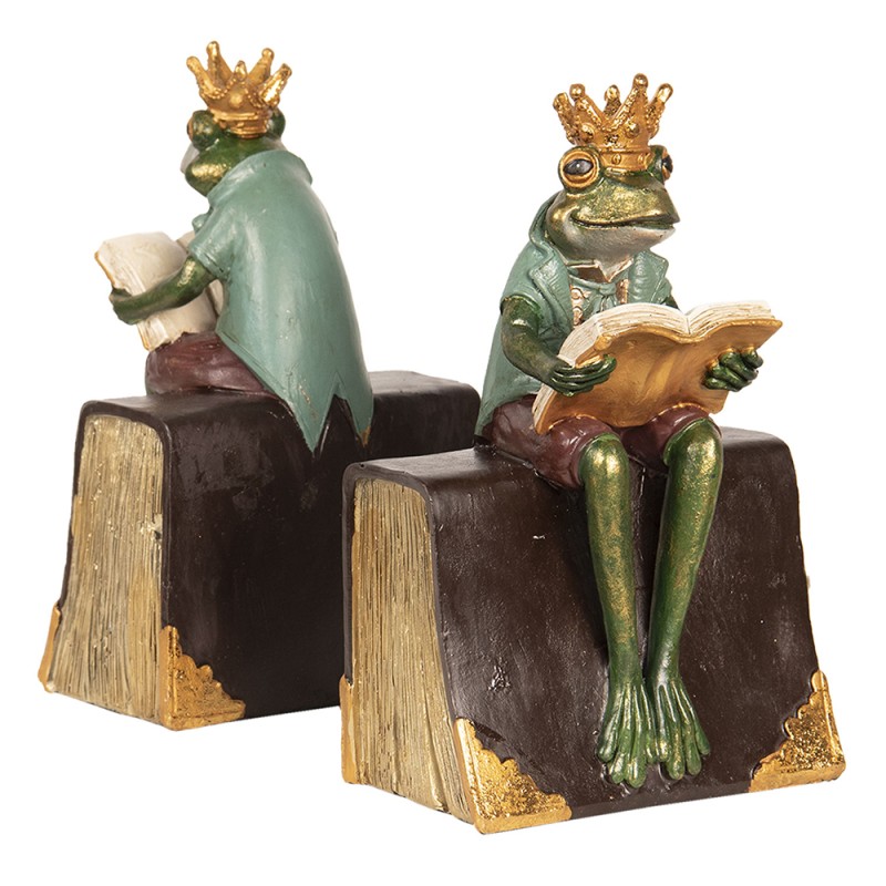 Clayre & Eef Serre-livres set de 2 14x10x23 cm Vert Marron Plastique Grenouille