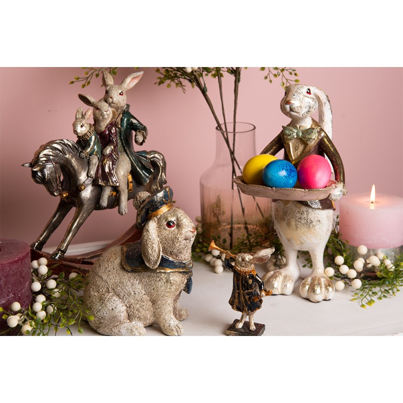 Clayre & Eef Figurine Lapin 8x4x12 cm Noir Blanc Polyrésine
