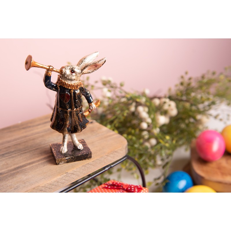 Clayre & Eef Figurine Lapin 8x4x12 cm Noir Blanc Polyrésine