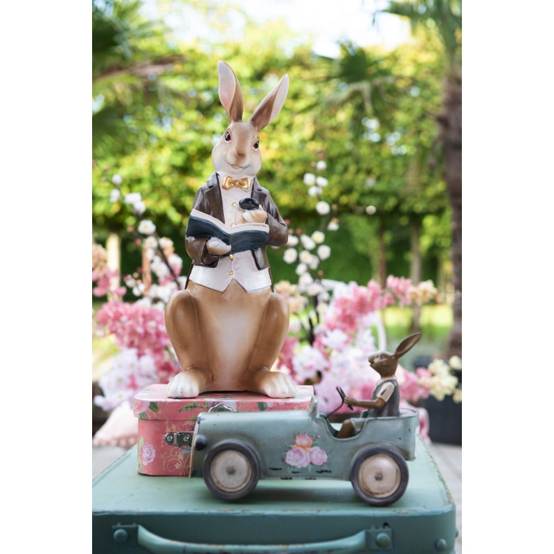 Clayre & Eef Figurine Lapin 15x13x40 cm Beige Marron Polyrésine