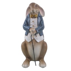 Clayre & Eef Figurine Rabbit 16x13x32 cm Brown Blue Polyresin