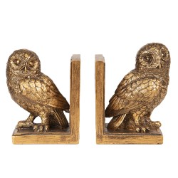 Clayre & Eef Boekensteunen Set van 2 Uil 12x8x16 cm Goudkleurig Polyresin