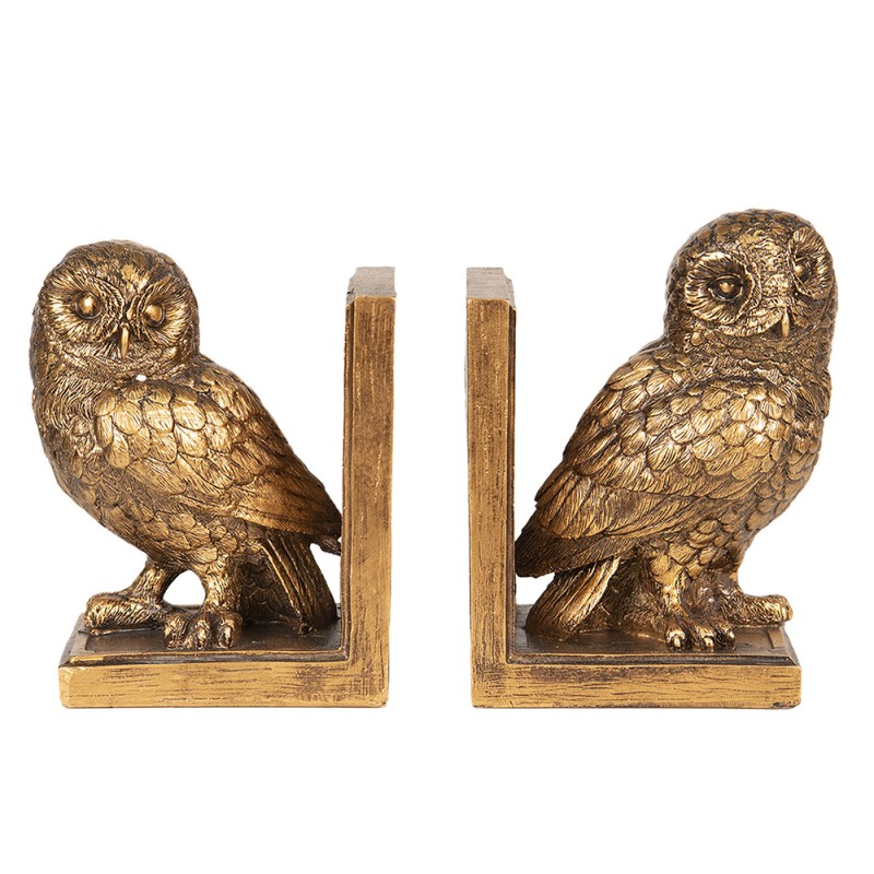 Clayre & Eef Boekensteunen Set van 2 Uil 12x8x16 cm Goudkleurig Polyresin