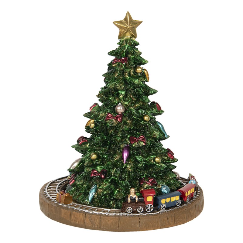 Clayre & Eef Boîte à musique Sapin de Noël Ø 15x18 cm Vert Plastique