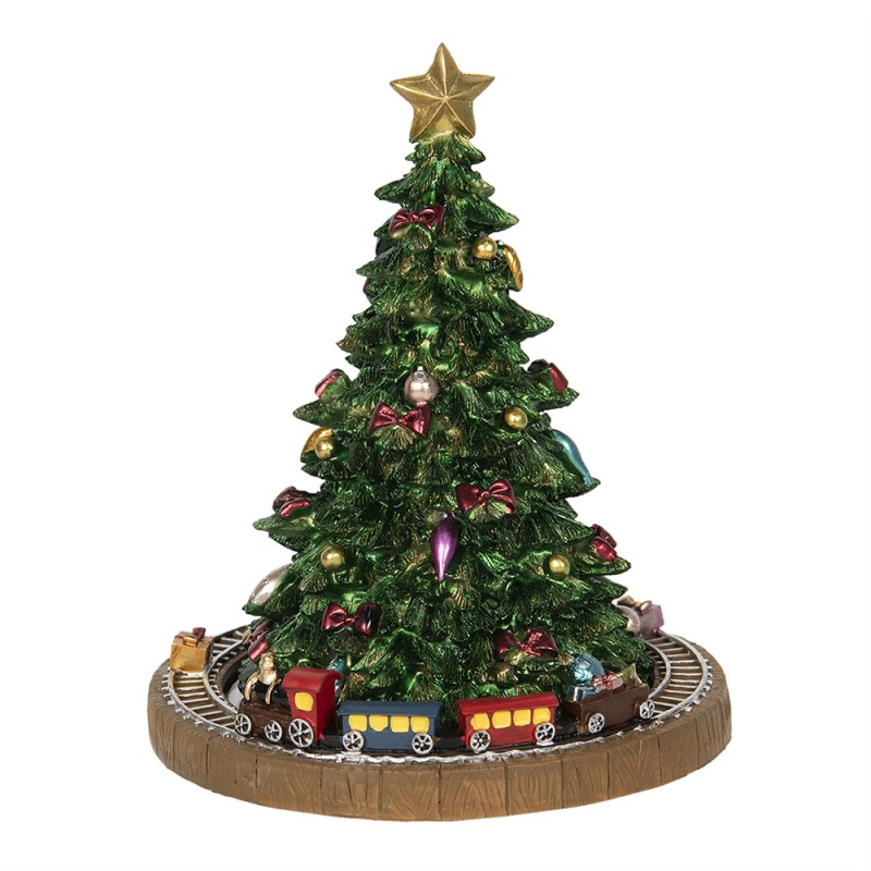Clayre & Eef Boîte à musique Sapin de Noël Ø 15x18 cm Vert Plastique