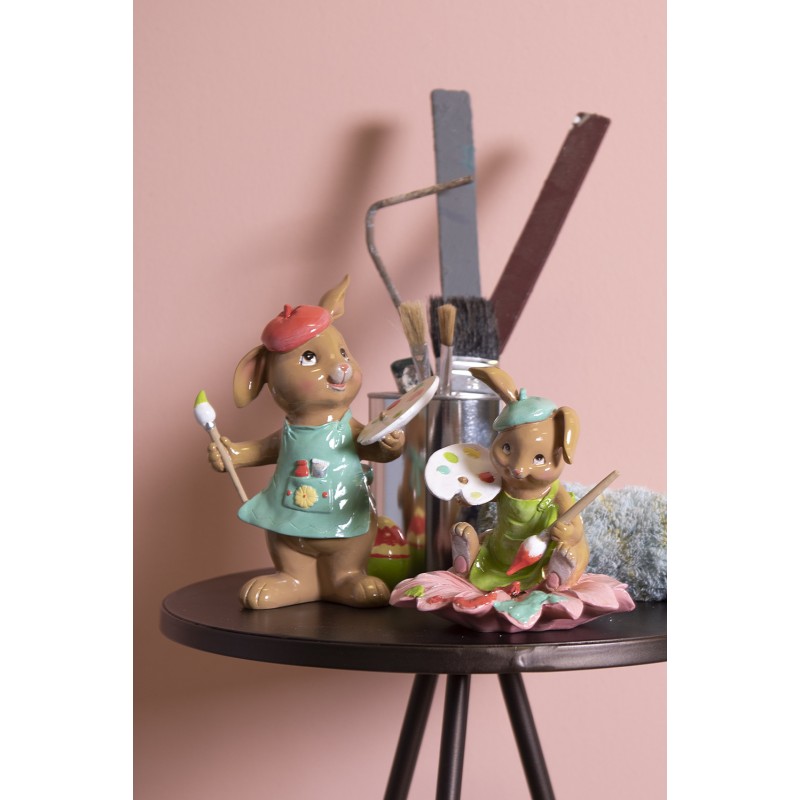 Clayre & Eef Figurine Lapin 15x15x15 cm Marron Vert Polyrésine