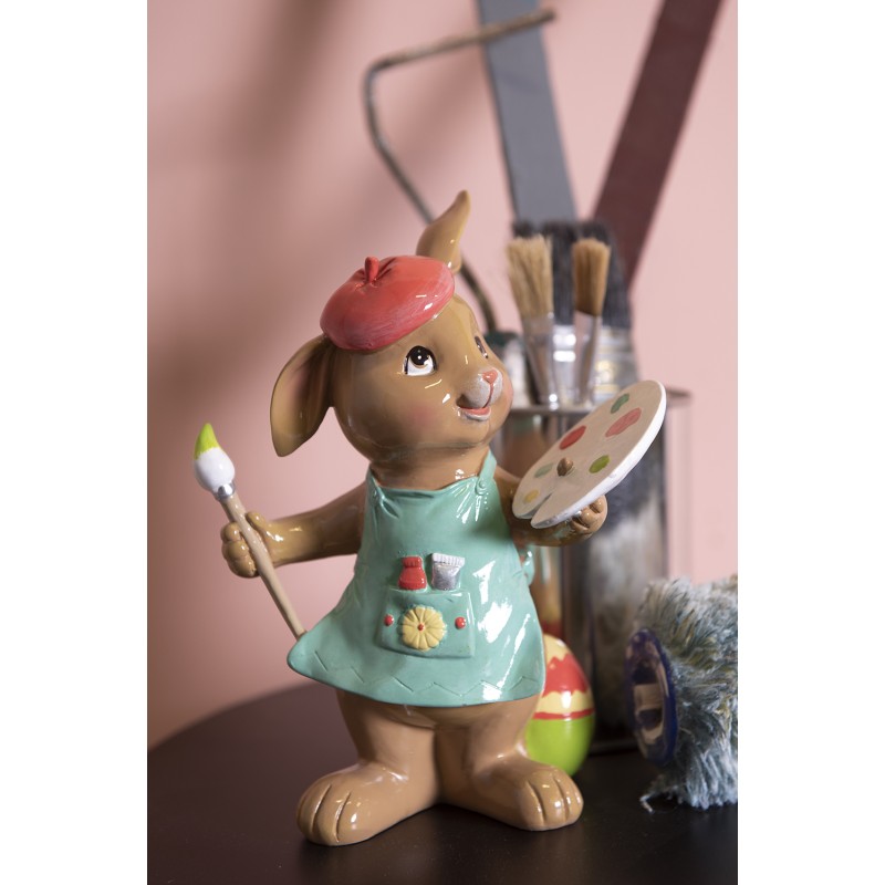 Clayre & Eef Figur Kaninchen 16x10x21 cm Braun Blau Polyresin