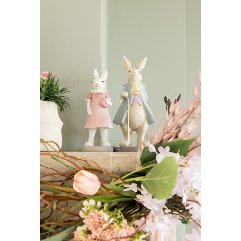 Clayre & Eef Statuetta Coniglio 9x8x20 cm Bianco Rosa  Poliresina