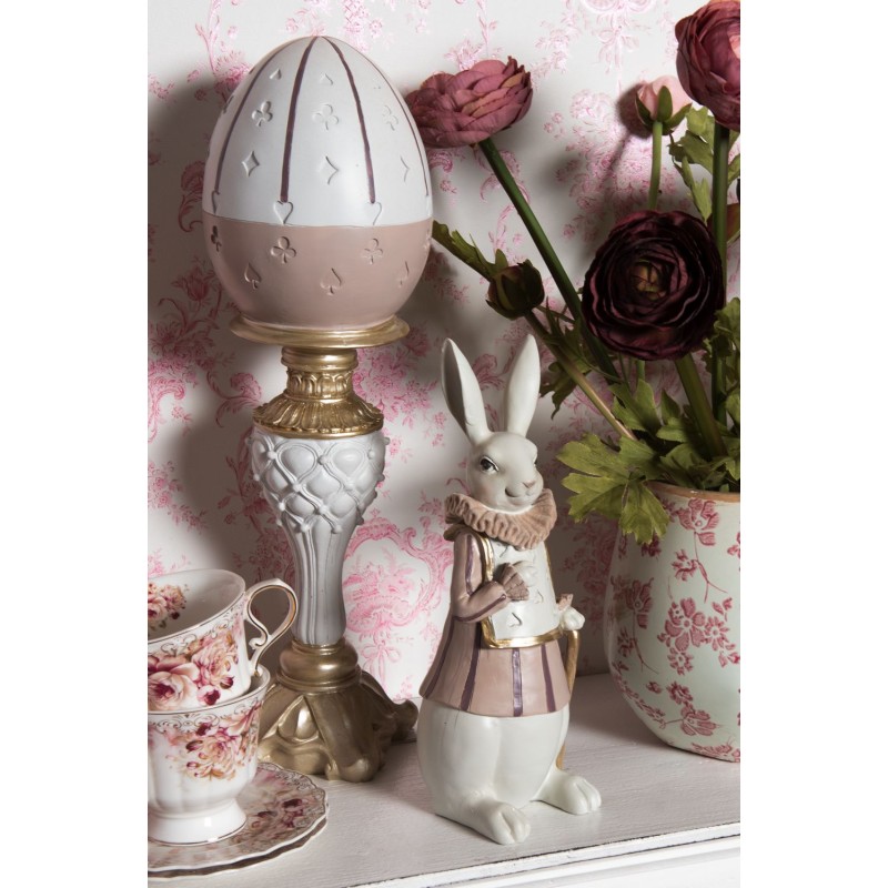 Clayre & Eef Figurine Rabbit 11x10x27 cm White Pink Polyresin