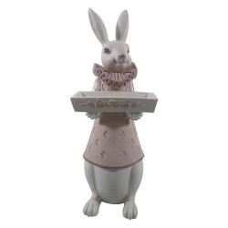 Clayre & Eef Statuetta Coniglio 15x13x37 cm Bianco Rosa  Poliresina