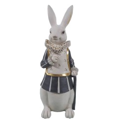 Clayre & Eef Figurine Lapin 11x10x27 cm Blanc Bleu Polyrésine
