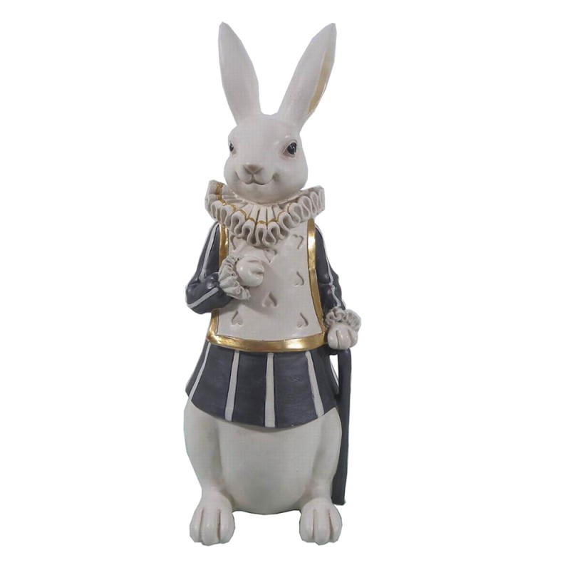 Clayre & Eef Figurine Rabbit 11x10x27 cm White Blue Polyresin