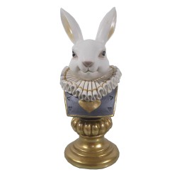 Clayre & Eef Figur Kaninchen 12x11x29 cm Weiß Goldfarbig Polyresin