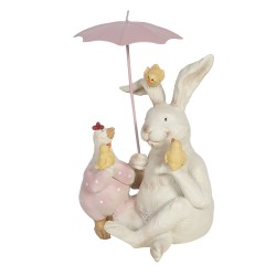 Clayre & Eef Figur Kaninchen 12x11x16 cm Weiß Rosa Polyresin