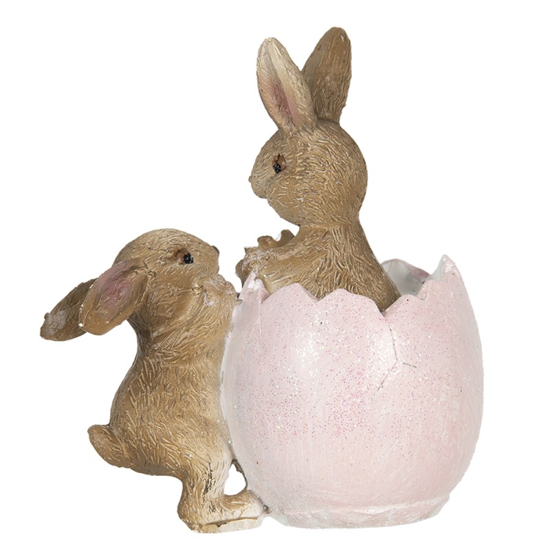 Clayre & Eef Figurine Lapin 10 cm Marron Rose Polyrésine