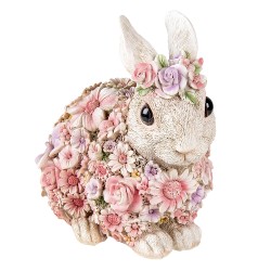 Clayre & Eef Figurine Rabbit 19x12x18 cm Pink Polyresin Flowers