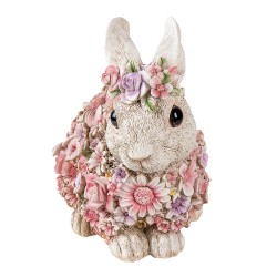 Clayre & Eef Figurine Rabbit 19x12x18 cm Pink Polyresin Flowers