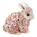 Clayre & Eef Statuetta Coniglio 19x12x18 cm Rosa Poliresina Fiori