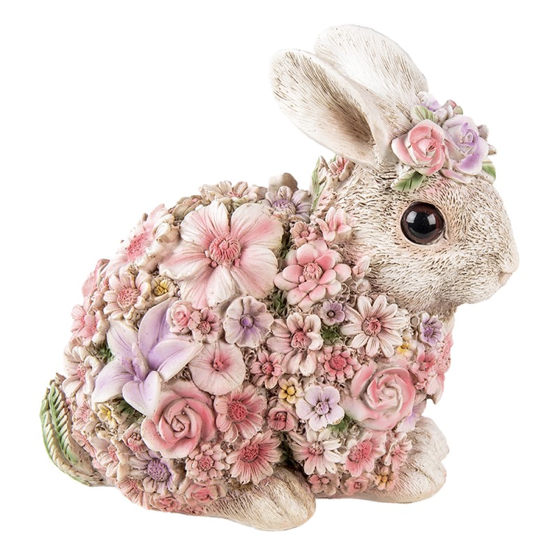 Clayre & Eef Figur Kaninchen 19x12x18 cm Rosa Polyresin Blumen