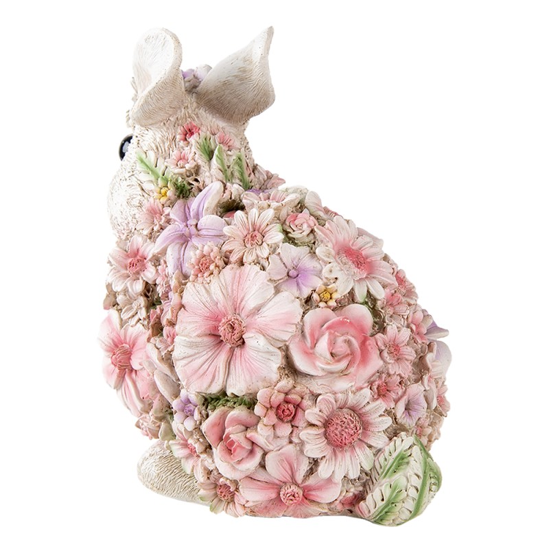 Clayre & Eef Statuetta Coniglio 19x12x18 cm Rosa Poliresina Fiori