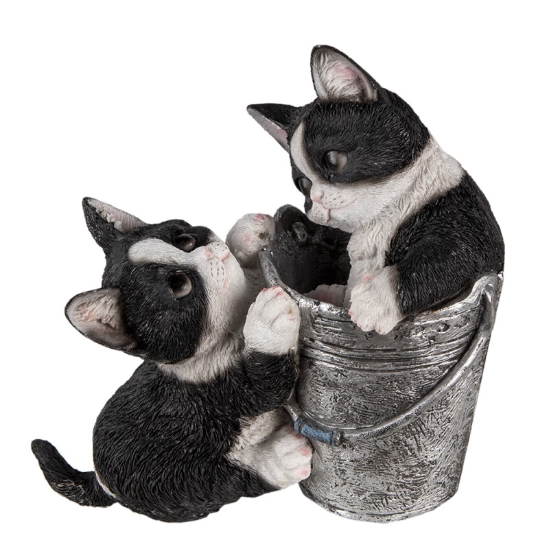 Clayre & Eef Figurine Chat 23x13x18 cm Noir Blanc Polyrésine