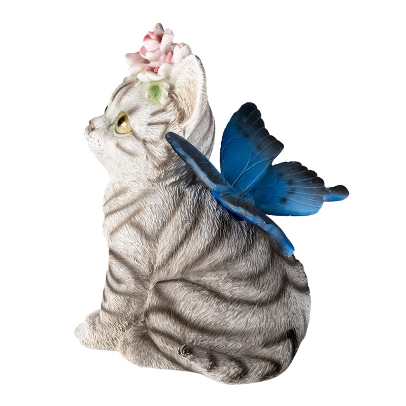 Clayre & Eef Figurine Cat 12x10x15 cm White Grey Polyresin
