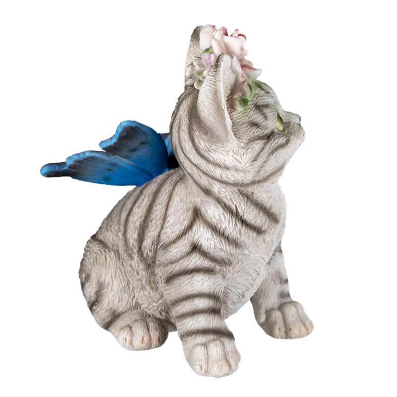 Clayre & Eef Figurine Cat 12x10x15 cm White Grey Polyresin