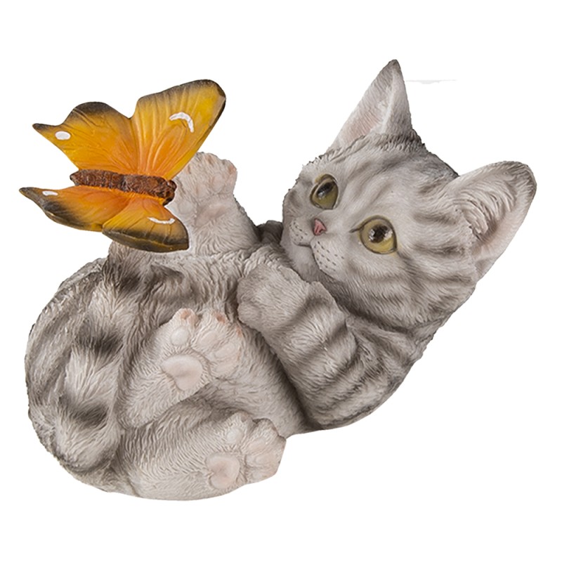 Clayre & Eef Figur Katze 14x8x11 cm Grau Polyresin