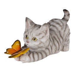 Clayre & Eef Figur Katze 19x8x10 cm Grau Polyresin