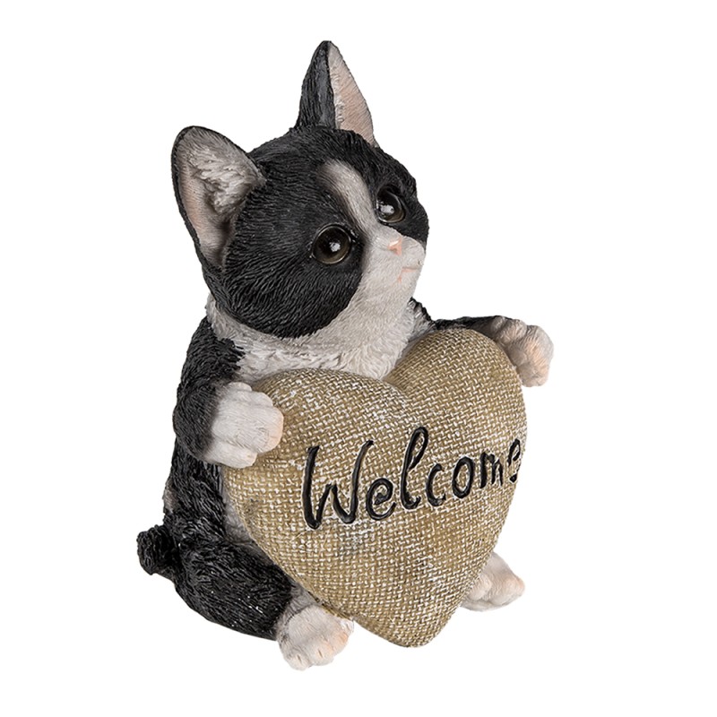 Clayre & Eef Figurine Cat 12x9x15 cm Black Polyresin Welcome