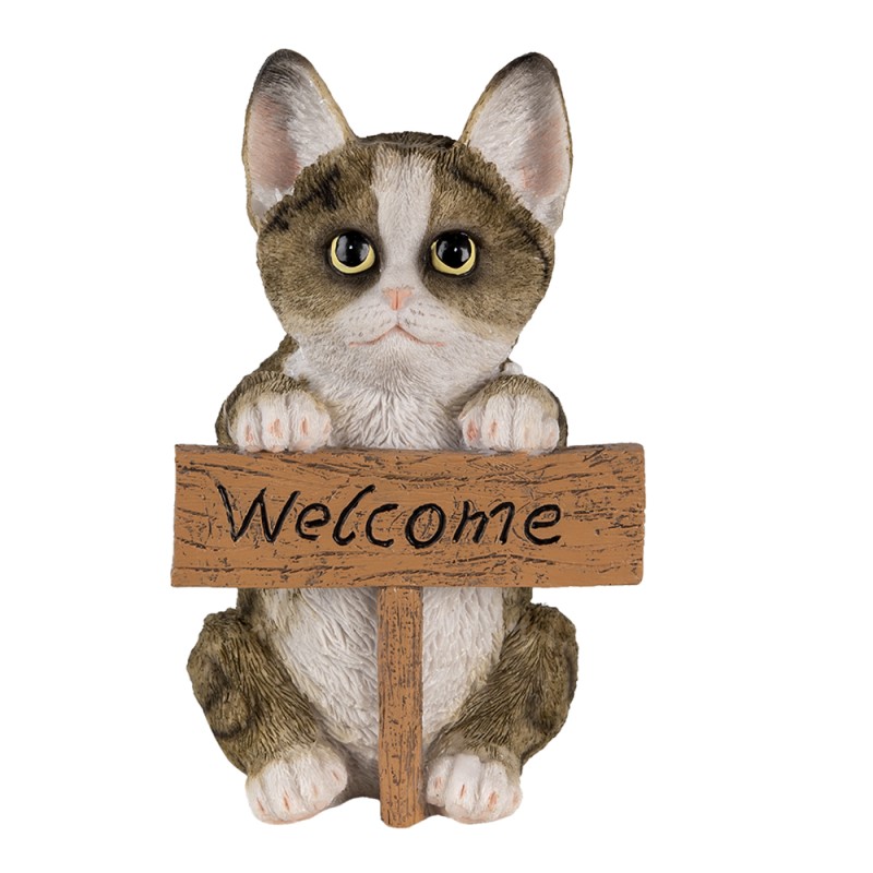 Clayre & Eef Figurine Cat 12x9x19 cm Brown Polyresin Welcome