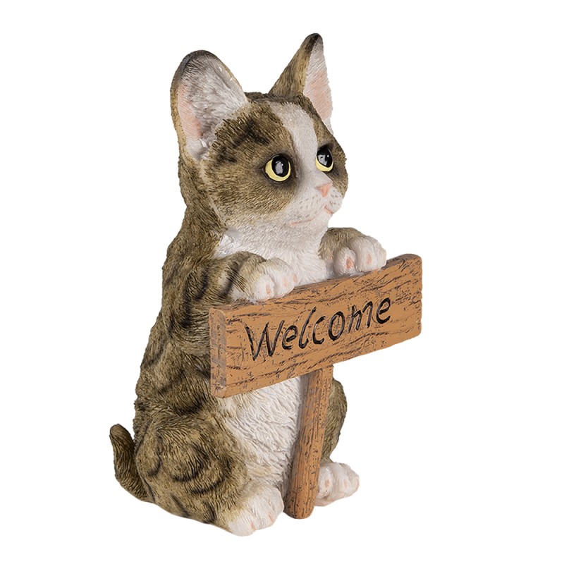 Clayre & Eef Figurine Cat 12x9x19 cm Brown Polyresin Welcome