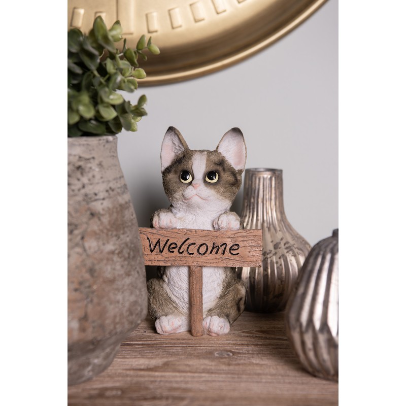 Clayre & Eef Figurine Cat 12x9x19 cm Brown Polyresin Welcome