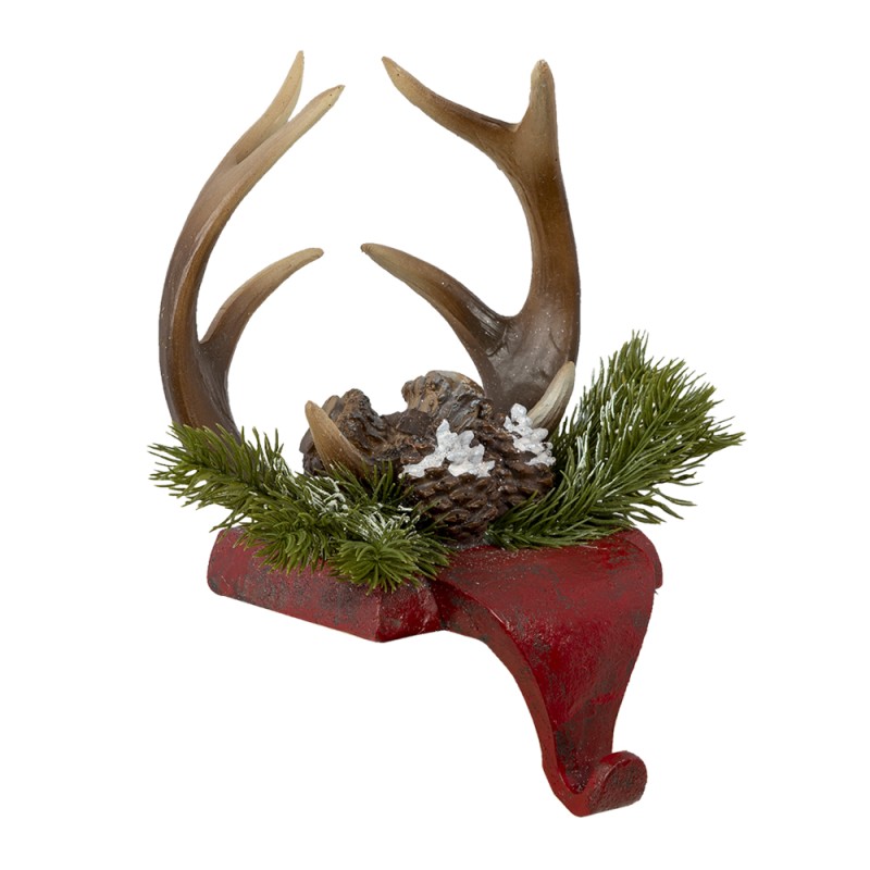 Clayre & Eef Crochet chaussette de Noël Bois de cerf 18x24x15 cm Rouge Marron Plastique