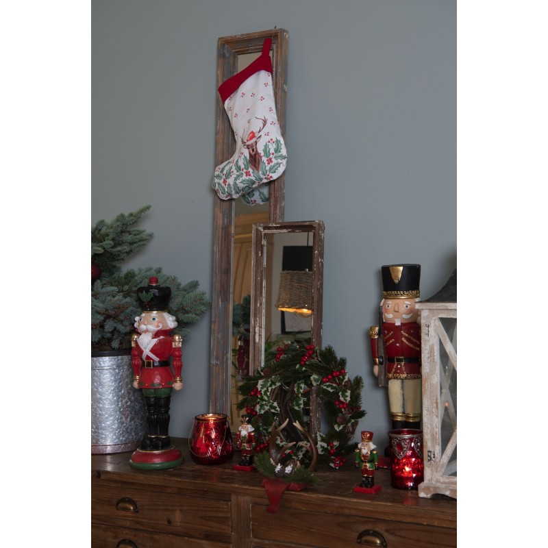 Clayre & Eef Crochet chaussette de Noël Bois de cerf 18x24x15 cm Rouge Marron Plastique