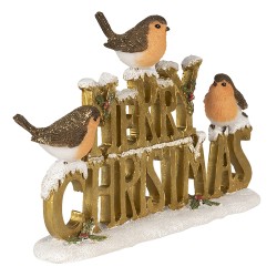 Clayre & Eef Figur Vogel 13 cm Goldfarbig Weiß Polyresin Merry Christmas