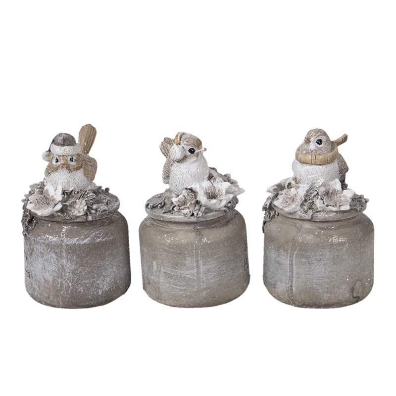 Clayre & Eef Figurine Bird  7x6x10 cm Grey Polyresin Merry Christmas