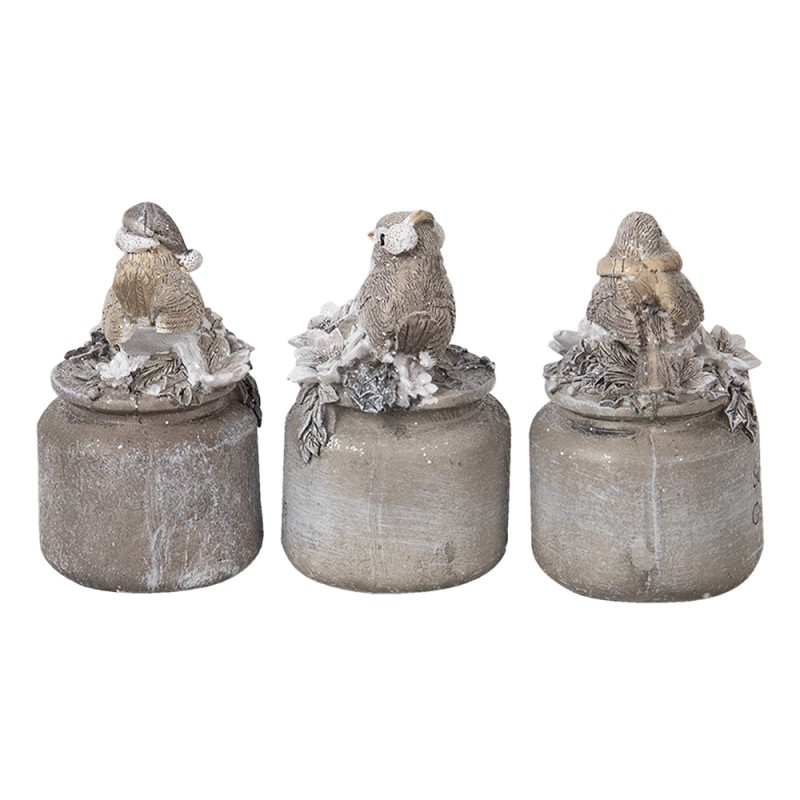 Clayre & Eef Figurine Bird  7x6x10 cm Grey Polyresin Merry Christmas