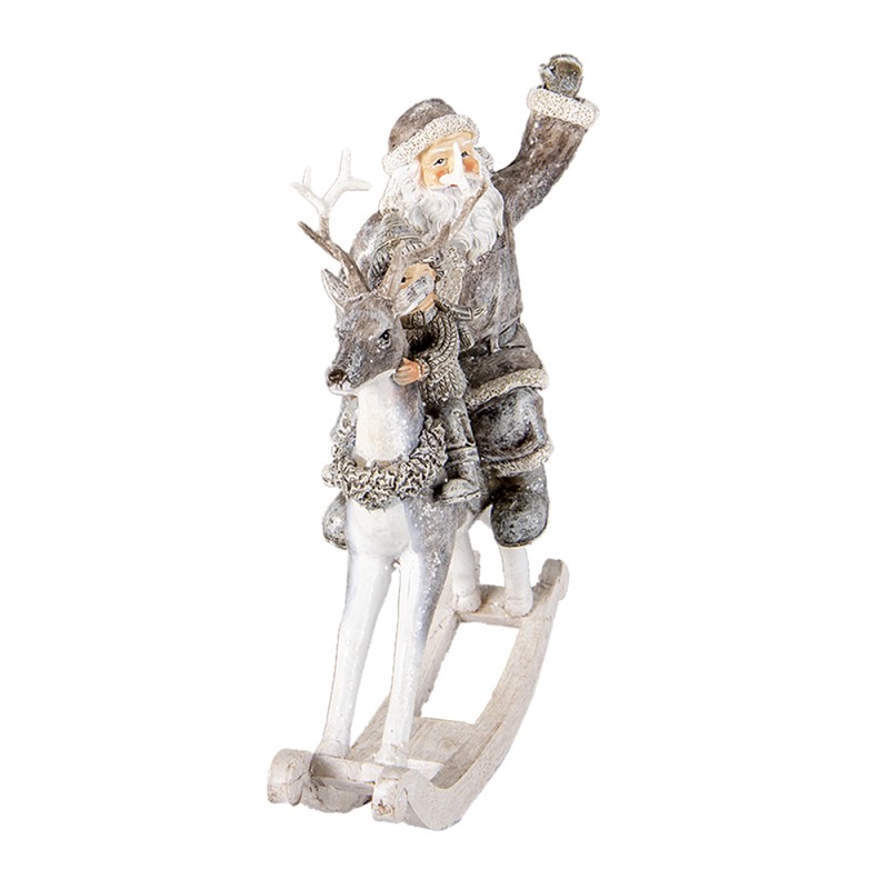 Clayre & Eef Figurine Père Noël 22 cm Gris Blanc Polyrésine