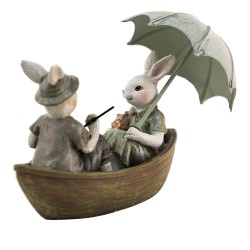 Clayre & Eef Figurine Rabbit 14x10x12 cm Green Brown Polyresin