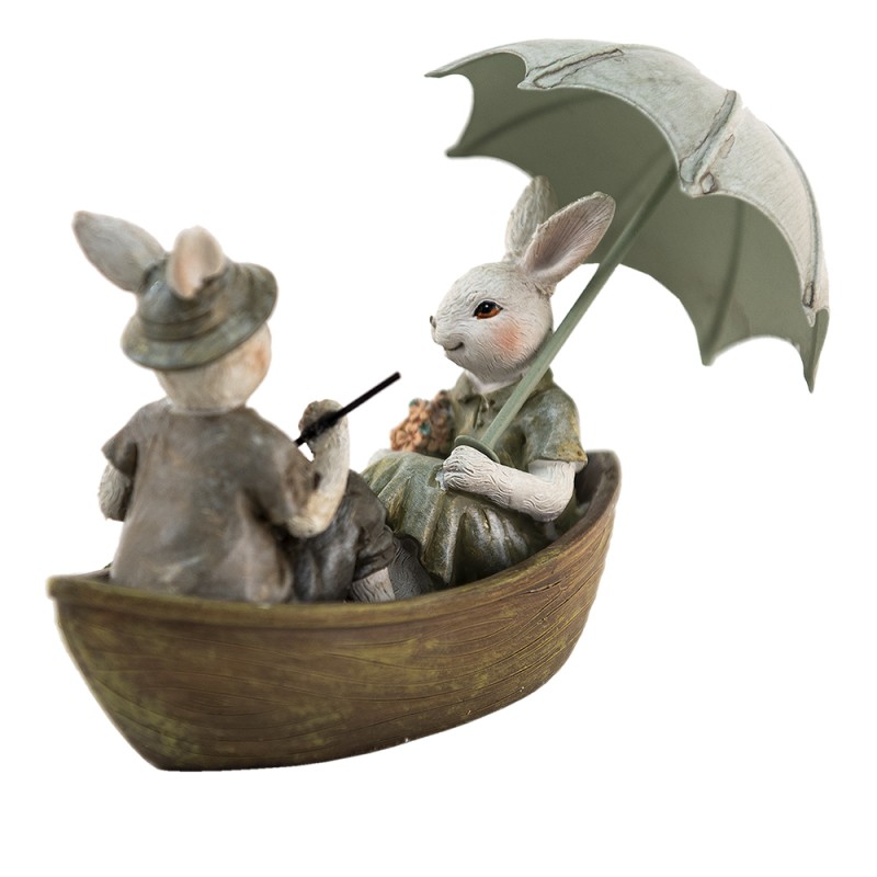 Clayre & Eef Figurine Lapin 14x10x12 cm Vert Marron Polyrésine
