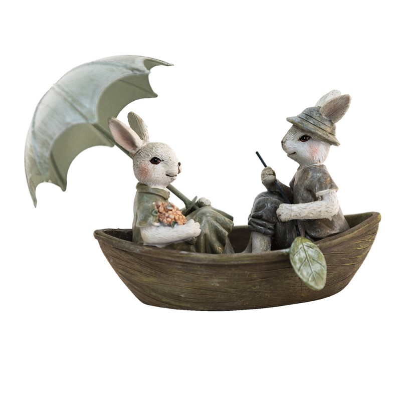 Clayre & Eef Figurine Lapin 14x10x12 cm Vert Marron Polyrésine