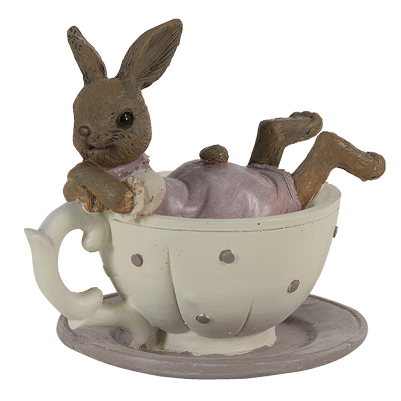 Clayre & Eef Statuetta Coniglio 10x8x9 cm Bianco Rosa  Poliresina