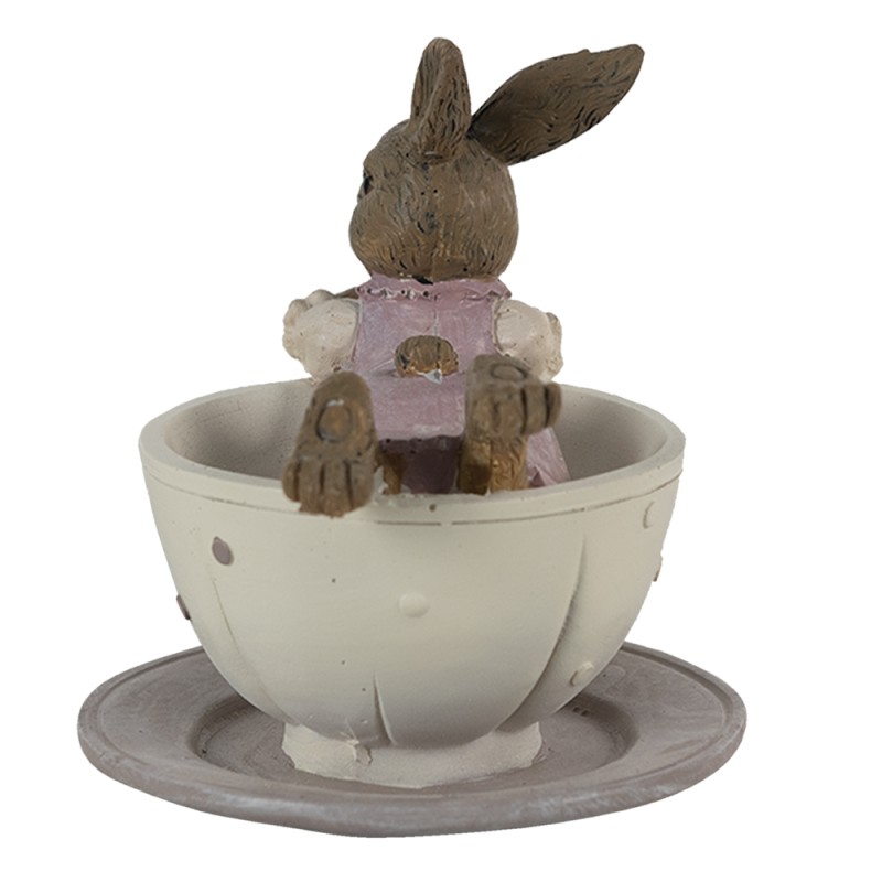 Clayre & Eef Statuetta Coniglio 10x8x9 cm Bianco Rosa  Poliresina
