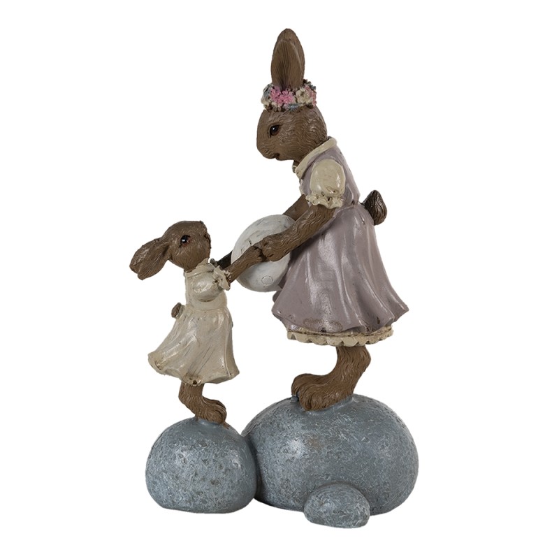Clayre & Eef Figurine Lapin 10x6x17 cm Marron Rose Polyrésine