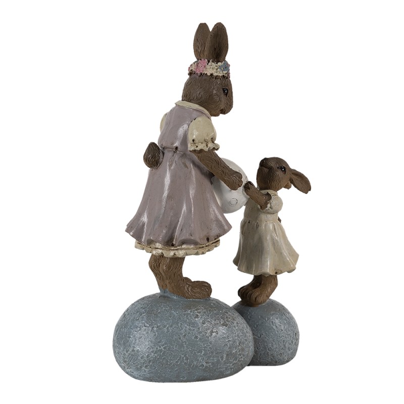 Clayre & Eef Figurine Lapin 10x6x17 cm Marron Rose Polyrésine