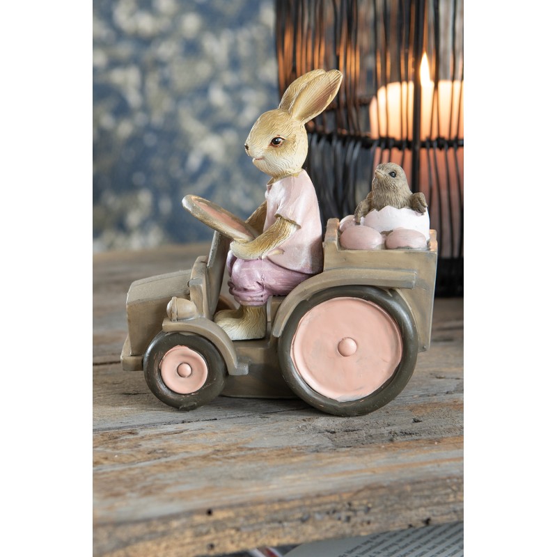 Clayre & Eef Figurine Lapin 13x7x12 cm Rose Beige Polyrésine