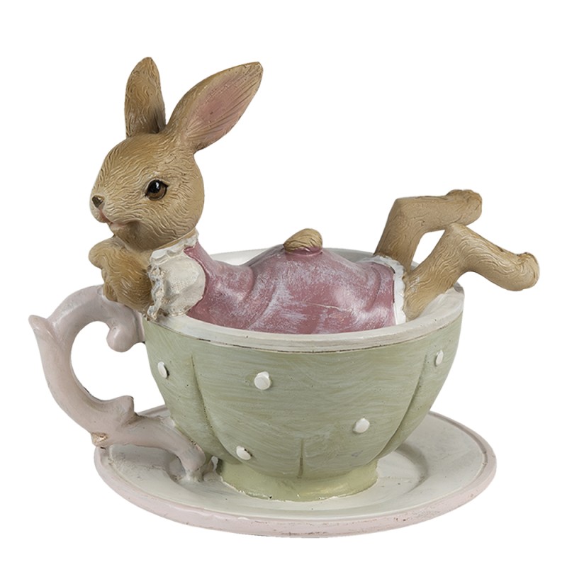 Clayre & Eef Figurine Lapin 10x8x9 cm Marron Vert Polyrésine