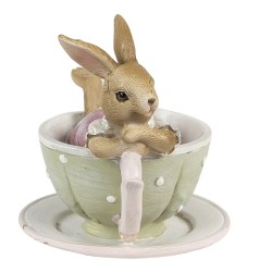 Clayre & Eef Statuetta Coniglio 10x8x9 cm Marrone Verde  Poliresina